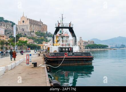 Gaeta (Italy) - The little port city on the sea, province of Latina, with 'Montagna Spaccata' broken mountain and 'Grotta del Turco' cave Stock Photo