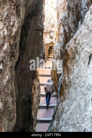 Gaeta (Italy) - The little port city on the sea, province of Latina, with 'Montagna Spaccata' broken mountain and 'Grotta del Turco' cave Stock Photo