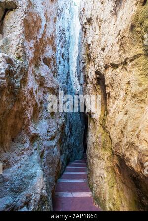 Gaeta (Italy) - The little port city on the sea, province of Latina, with 'Montagna Spaccata' broken mountain and 'Grotta del Turco' cave Stock Photo