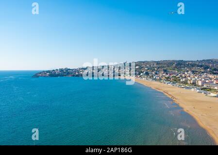 Gaeta (Italy) - The little port city on the sea, province of Latina, with 'Montagna Spaccata' broken mountain and 'Grotta del Turco' cave Stock Photo