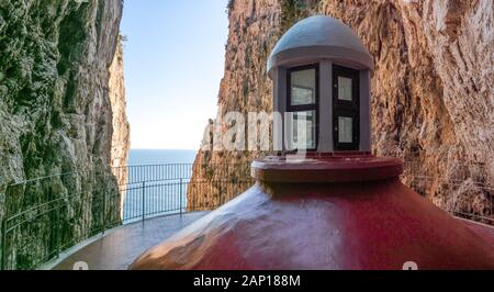 Gaeta (Italy) - The little port city on the sea, province of Latina, with 'Montagna Spaccata' broken mountain and 'Grotta del Turco' cave Stock Photo