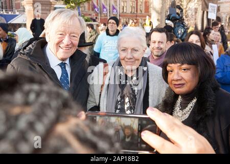 Westminster, UK, 20 Jan 2020: Lord Dubbs, Vanessa REdgrave and Diana Abbott MP at a rally outside Parliament to demand fair treatment for child refugees trying to join their families in the UK. Anna Watson/Alamy Live News Stock Photo