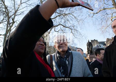 Westminster, UK, 20 Jan 2020: Streatham MP Bell Ribeiro-Addy takes a selfie with Vanessa Redgrave at a rally outside Parliament to demand fair treatment for child refugees trying to join their families in the UK. Anna Watson/Alamy Live News Stock Photo