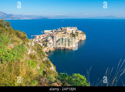 Gaeta (Italy) - The little port city on the sea, province of Latina, with 'Montagna Spaccata' broken mountain and 'Grotta del Turco' cave Stock Photo