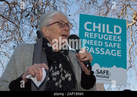 Westminster, UK, 20 Jan 2020: Vanessa Redgrave at a rally outside Parliament to demand fair treatment for child refugees trying to join their families in the UK. Anna Watson/Alamy Live News Stock Photo