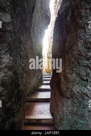 Gaeta (Italy) - The little port city on the sea, province of Latina, with 'Montagna Spaccata' broken mountain and 'Grotta del Turco' cave Stock Photo