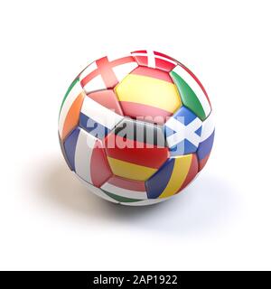 3D render: Soccer ball with flags of all hosting countries of European Soccer Championship 2020 Stock Photo