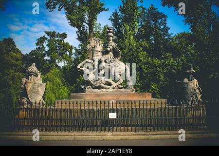 King Jan III Sobieski  monument in Warsaw, Poland, with trees in background Stock Photo