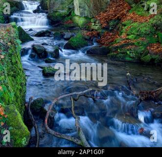 Lumsdale waterfall,Matlock,Derbyshire peak district,England ,UK Stock Photo