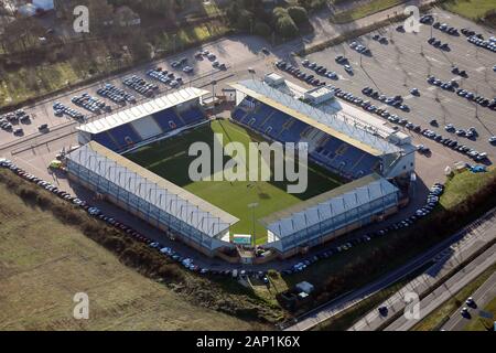 aerial view of Colchester United football ground, Essex Stock Photo