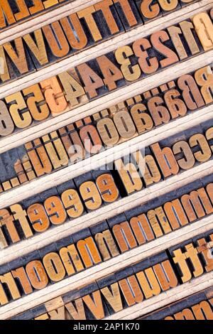 Letters in a type case, block letters made of wood Stock Photo