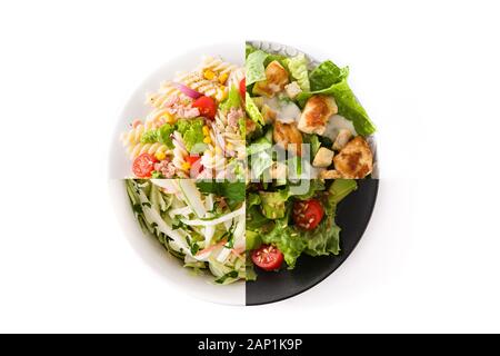 Collage of healthy salads isolated on white background Stock Photo