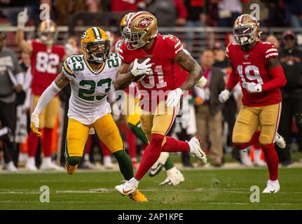 January 19, 2020, Santa Clara, CA, USA: San Francisco 49ers running back Raheem Mostert (31) is chased by Green Bay Packers cornerback Jaire Alexander (23) in the second quarter during the NFC Championship game at the Levi's Stadium on Sunday, Jan 19, 2020 in Santa Clara. (Credit Image: © Paul Kitagaki Jr./ZUMA Wire) Stock Photo