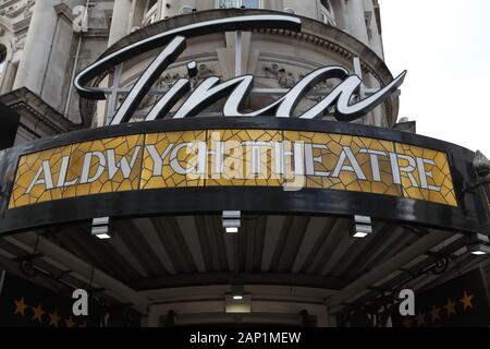 The sign of the Aldwych Theatre showing posters from the production Tina Turner in London. PA Photo. Picture date: Friday January 17, 2020. Photo credit should read: Luciana Guerra/PA Wire Stock Photo