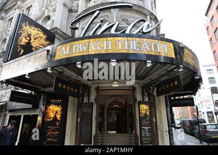 The Aldwych Theatre showing posters from the production Tina Turner in London. PA Photo. Picture date: Friday January 17, 2020. Photo credit should read: Luciana Guerra/PA Wire Stock Photo