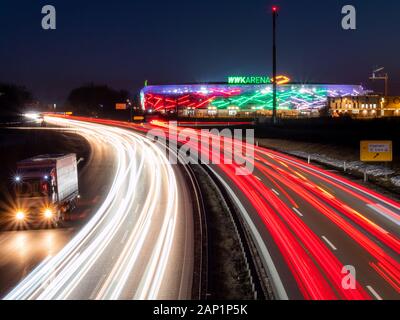 Augsburg, Germany- February 16 2019: View on WWK Arena the soccer stadion of FC Augsburg from highway bridge Stock Photo