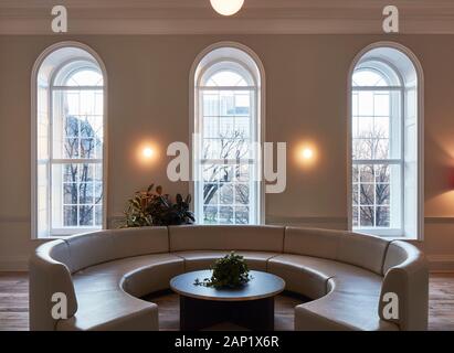 Communal seating area. Kindred, London, United Kingdom. Architect: Studio Shaw, 2018. Stock Photo