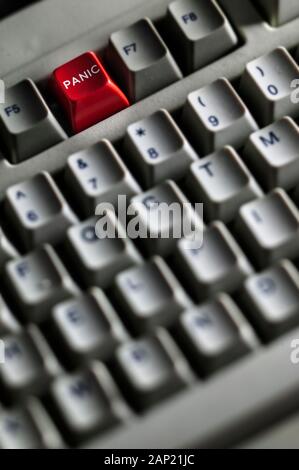 A red panic button displayed on a computer keyboard Stock Photo