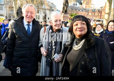 Lord Alf Dubs, Vanessa Redgrave, Diane Abbott MP. Safe Passage Rally in Parliament Square to demand fair treatment for child refugees. Houses of Parliament, Westminster, London. UK Stock Photo