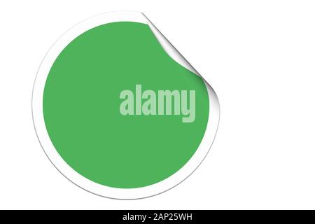 Round sticker with rolled up corner,green Stock Photo