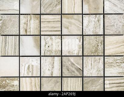 Ceramic mosaic tiles with light green stripes. Tile with imitation of natural stone. Stock Photo