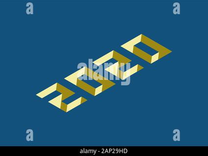 Happy new year text 2020 isometric design on blue background Stock Vector