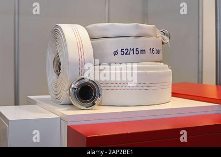 High Pressure Fire Hose Packed in Rolls Stock Photo