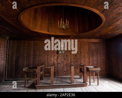 Interior of the Russian Orthodox church at Fort Ross State Historic Park in Sonoma County, California Stock Photo