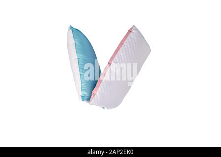 two pillows isolated on white background, healthy sleep concept Stock Photo
