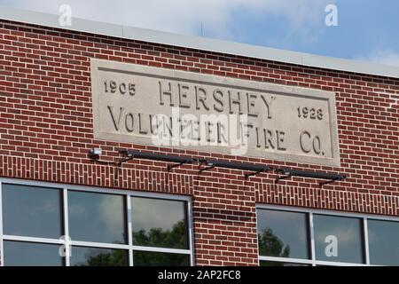 Hershey, PA / USA - May 21, 2018: The Hershey Volunteer Fire Department was established in 1905, according to a building sign. Stock Photo