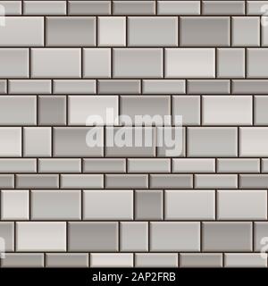 Seamless texture of grey and white brick wall. Repeating pattern of gray cube stone with black seams background Stock Photo