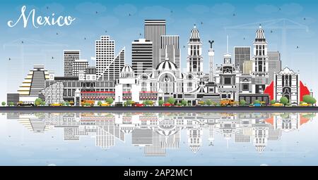 Mexico City Skyline with Gray Buildings and Blue Sky. Vector ...