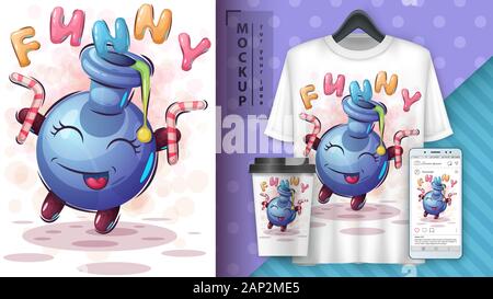 Funny flask poster and merchandising Stock Vector