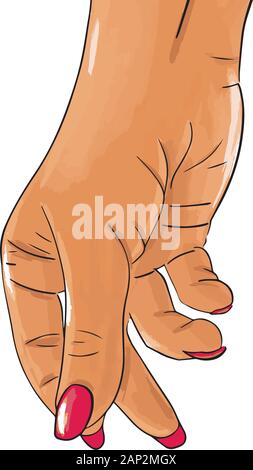 Hand drawn female asian hand with red nails  Stock Vector