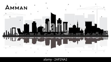 Amman Jordan City Skyline Silhouette with Black Buildings and Reflections Isolated on White. Vector Illustration. Business Travel and Tourism Concept. Stock Vector