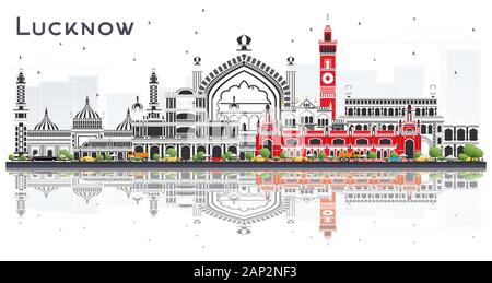 Lucknow India City Skyline with Gray Buildings and Reflections Isolated on White. Vector Illustration. Stock Vector