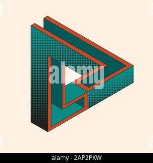 Impossible triangular figure with dots shadow. Optical illusion. Stock Vector