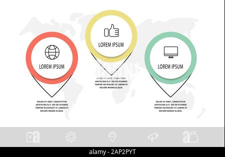 Vector infographic with 4 pins and circles. Used for four diagrams ...