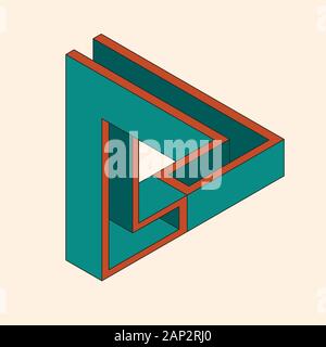 Impossible triangular figure. Optical illusion. Stock Vector
