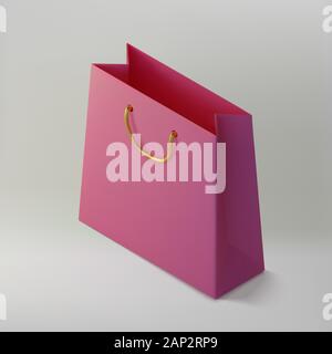 Paper realistic pink shoping bag. Mockup isometric package for purchases. Handbag 3d icon.Template for products, web banners and leaflets. Vector Stock Vector