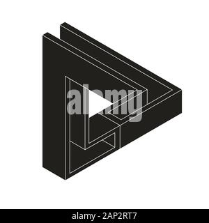 Silhouette of impossible triangular figure. Optical illusion. Stock Vector