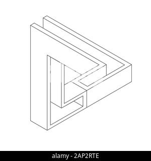 Impossible triangular figure in line art style. Optical illusion. Stock Vector
