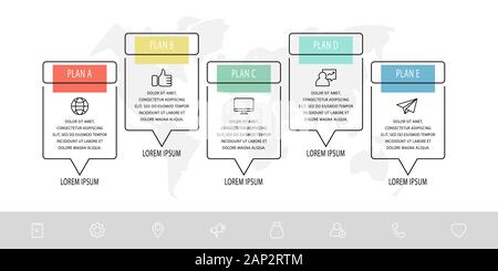 Vector infographic flat template. Rectangles for five diagrams, graph, flowchart, timeline, marketing, presentation. Business concept with 5 labels Stock Vector