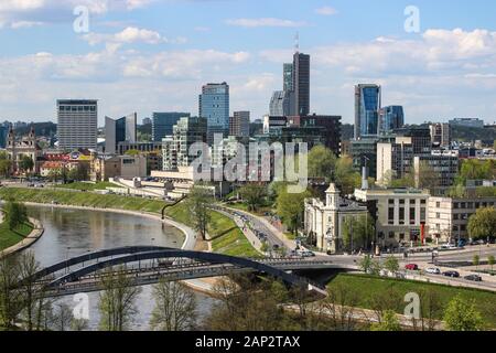 High-rise buildings of Šnipiškės, also known as New City Center, on north bank of River Neris in Vilnius, Lithuania Stock Photo