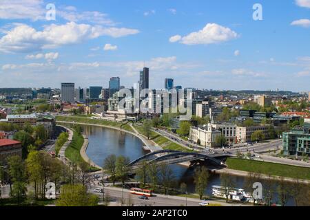 River Neris and high-rise buildings of the New City Center, also known as Šnipiškės, in Vilnius, Lithuania Stock Photo