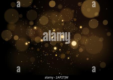 Abstract glares bokeh effect with glitters on a black background. Christmas lights. Vector illustration. EPS 10 Stock Vector
