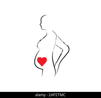 Woman Pregnant, line icon. Vector illustration. Flat. Stock Vector