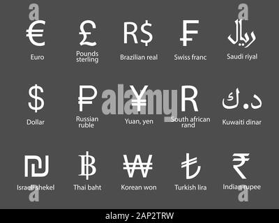 Currency, icon set. Vector illustration, flat design. Stock Vector