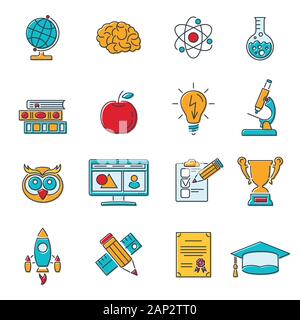 Online Education colored Line Web Icon Set Stock Vector