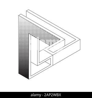 Impossible triangular figure in line art style with dots shadow. Optical illusion. Stock Vector
